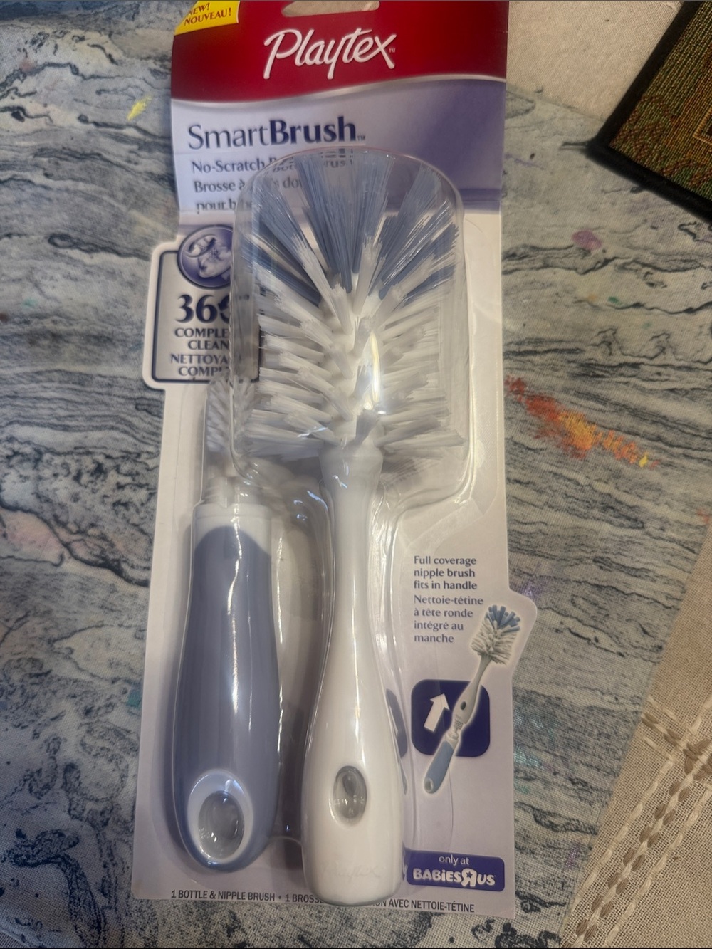 NIB Playtex SmartBrush Bottle and Nipple Brush Set in White and Gray